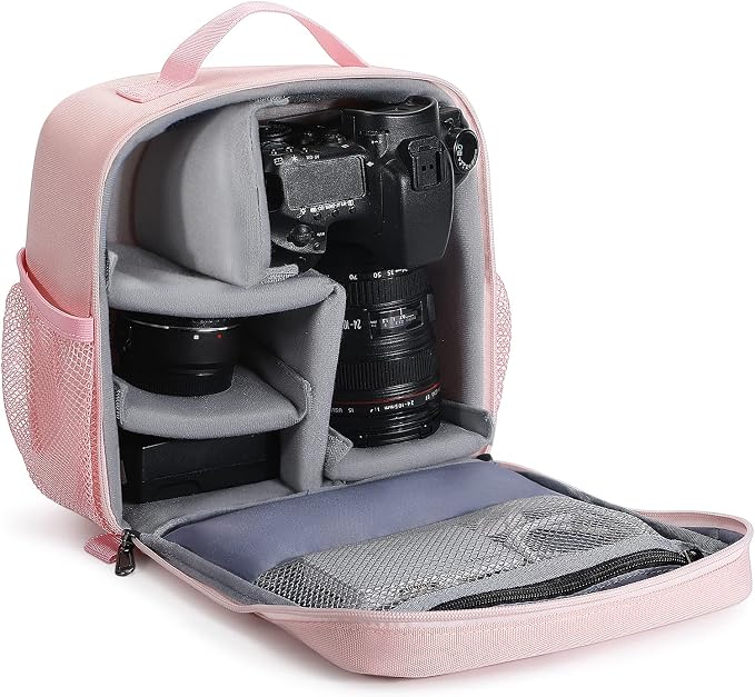 BAIGIO Camera Bag Insert Handbag Inner Case Large Capacity Small Camera Insert Bag Shockproof and Water-resistant DSLR SLR Foldable Protective Camera Organizer Cube Padded Camera Bag Pink by BAIGIO