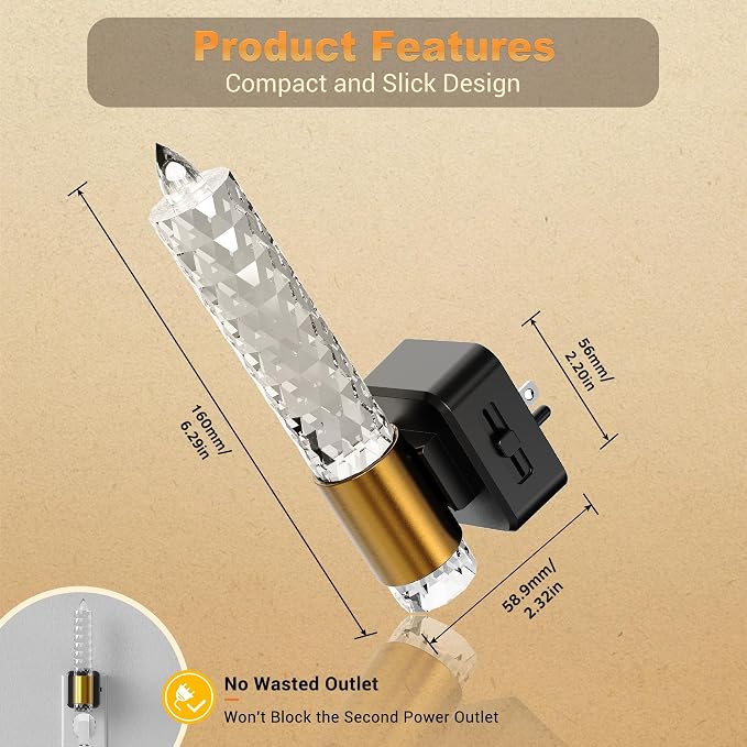 JandCase Night Light, Flameless Candle Amber Night Lights Plug into Wall | Auto On/Off Light Sensor LED Crystal Dimmable Nightlight, 0-100LM Decorative nite Light for Adults Bathroom Hallway, 1Pack - Image 6
