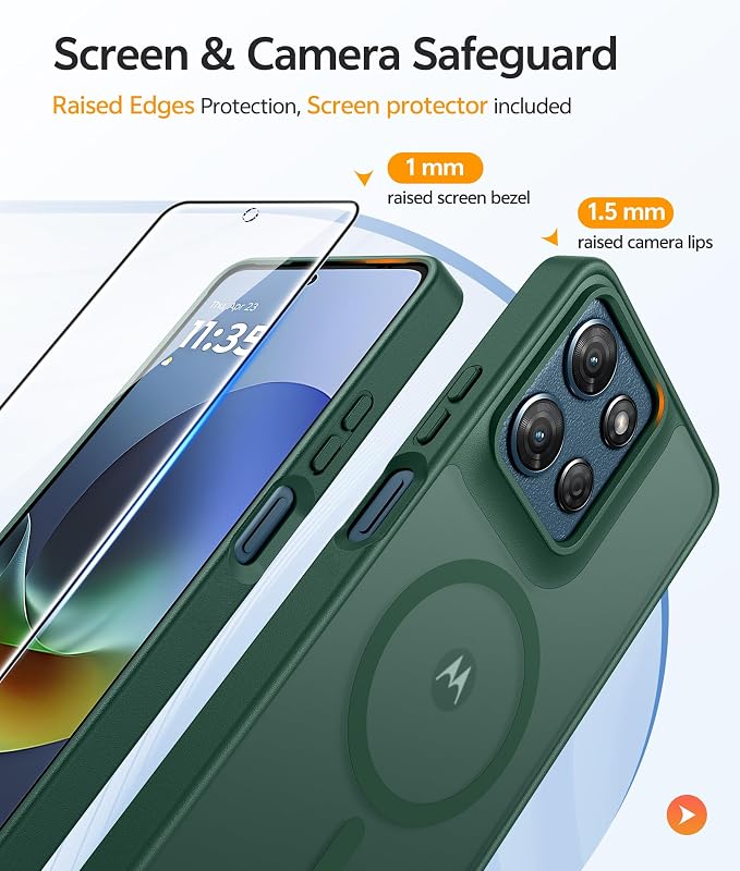 FNTCASE for Moto G Play 2026 / G 2026 / G 2025 Phone Case, Screen Protector | Translucent Matte Magnetic Back, 14FT Military Grade Drop Protection, Shockproof Protective Phone Cover, Green - Image 4