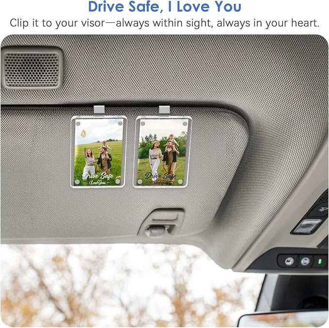 1797 Personalized Father’s Day Gift 2 Pack Drive Safe I Love You Clip Car Visor Photo Holder Picture Frame Magnetic Acrylic Display Horizontal Vertical fit Polaroid Wallet Size Photos 3.5 x 2.4 inch - Image 2