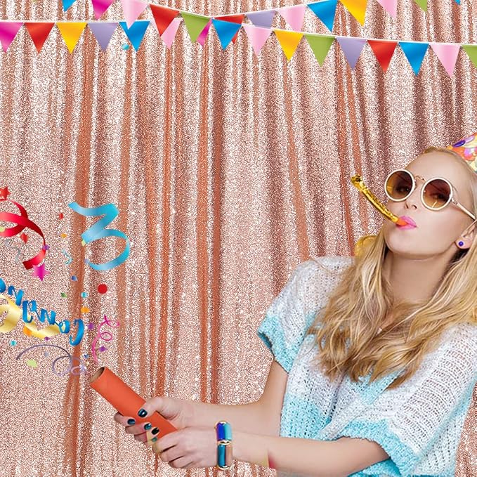 Poise3EHome 6FT x 8FT Sequin Photography Backdrop Curtain for Party Decoration, Rose Gold - Image 3