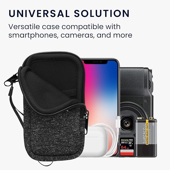 kwmobile Universal Phone Pouch Size XS - 3,5/4" - Neoprene Smartphone Pouch with Zip - Water-Repellent Mobile Phone Case - Sleeve in Anthracite/White - Image 4