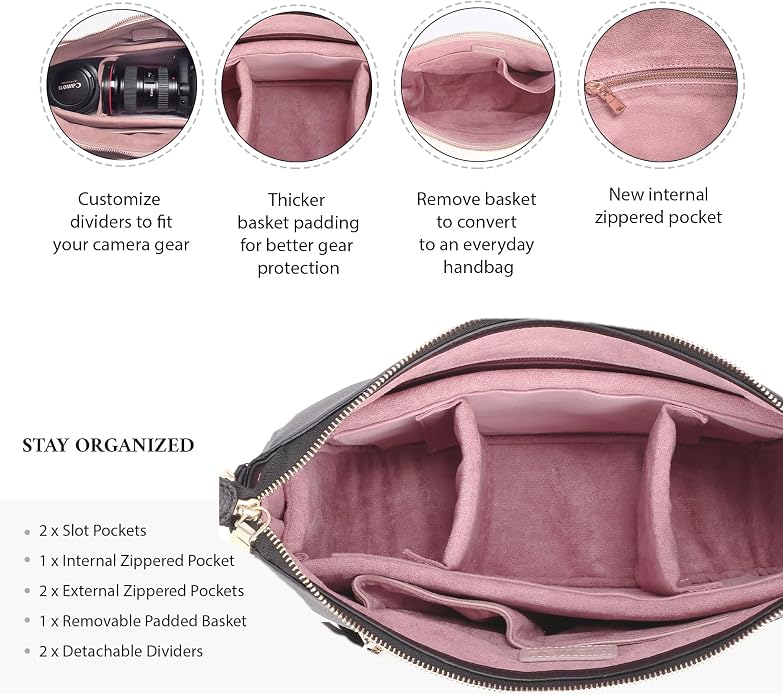 Meliae Camera Bag for Women, DSLR Mirrorless Camera Purse, Leather Shoulder Crossbody Hobo Travel Tote - Image 6