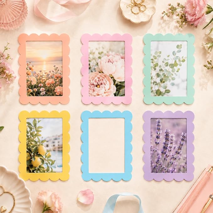12 Pack 4x6'' Pastel Scalloped Magnetic Picture Frames | Wavy Edge Magnet Photo Borders for Refrigerator Locker Classroom Office Decor - Open Face Aesthetic Home Accessories - Image 4