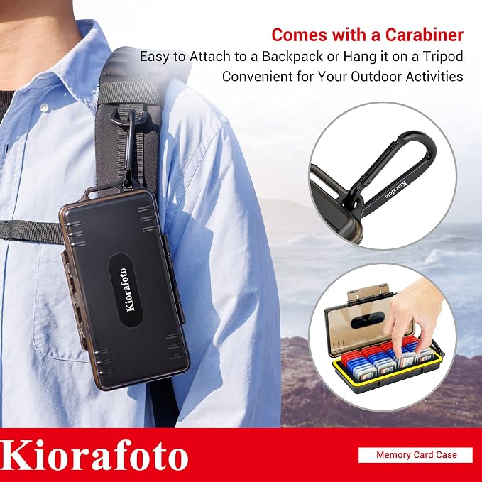 Kiorafoto SD Card Case w 36PCS Individual Clear Plastic Memory Card Holder | Water-Resistant,Anti-Shock,36 Slots,for 36x SD SDXC SDHC Cards,Camera Memory Card Holder Organizer,with Carabiner & Labels - Image 6