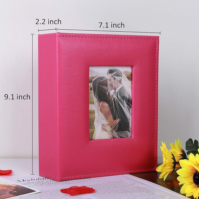 RECUTMS Photo Album 200 Pockets 4x6 Leather Album for Wedding Family Pink | Black Page, Horizontal Pockets, Anniversary Baby Memory Book, DIY Front Window, Small Photobook, Slip-in Picture,Travel Gifts - Image 2