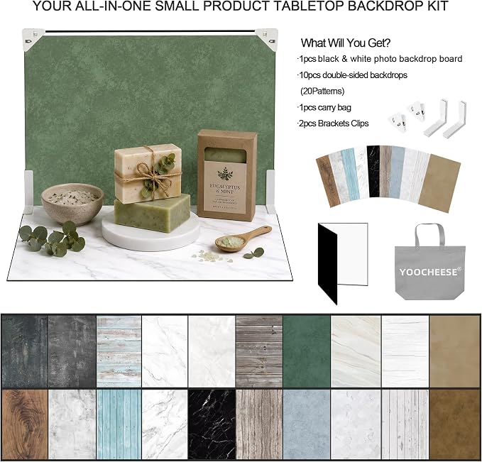 Food Photography Backdrop Kit, 16.5 x 11.7 in, 10 Double-Sided Backdrops - Image 2