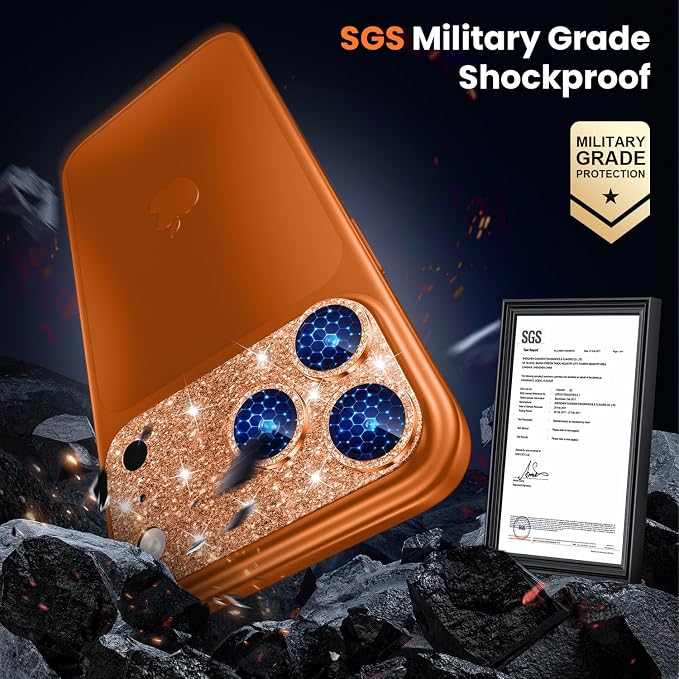 WSKEN for iPhone 17 Pro Max Camera Lens Protector - Military Grade Design | Strong Adhesion, Daily Shatterproof, Metal Aluminum Alloy Tempered Glass Camera Screen Protector, Glitter Orange - Image 4