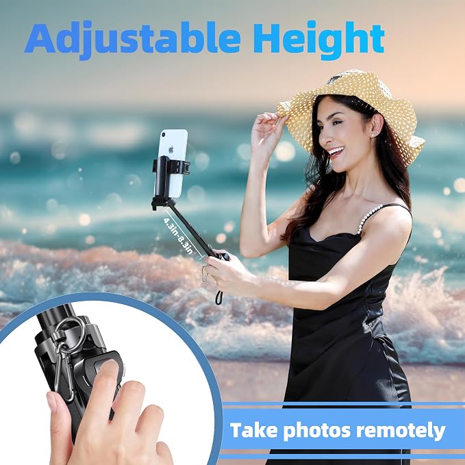 Mini Selfie Stick Tripod Stand for iPhone ，6-Section Adjustable Height Extension (12-42cm)，10 Meter Remote One Click Control ，Suitable for Travel/Live Streaming/Outdoor Multiple Scenes - Image 6