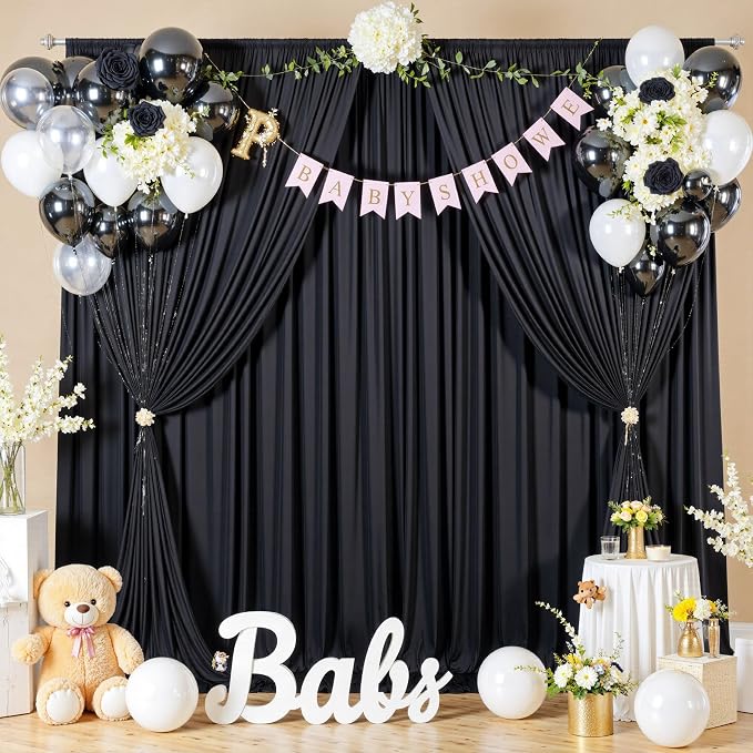 40ftx10ft Wrinkle Free Black Backdrop Curtain for Parties 8 Panels 5x10ft Silky Polyester Photo Backdrop Drapes Back Drop Cloth Drapery for Wedding Birthday Background Photography Photoshoot Decor - Image 8