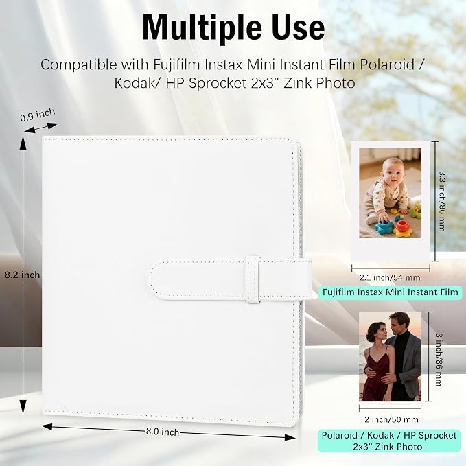 Veicevol 256-Pocket 2x3 Photo Album for Instax Mini and Polaroid, White | PU Leather Cover Keeps, Fits Instax Mini and Polaroid 2x3 Photos, Protects Travel, Wedding and Family Memories - Image 4