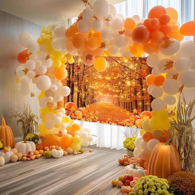 10x7ft Fall Thanksgiving Photography Backdrop | Cotton Fabric, Maple Forest Pumpkin Print, Fall Party Decor, Fall Harvest Friendsgiving Party Photo Booth Background - Image 6