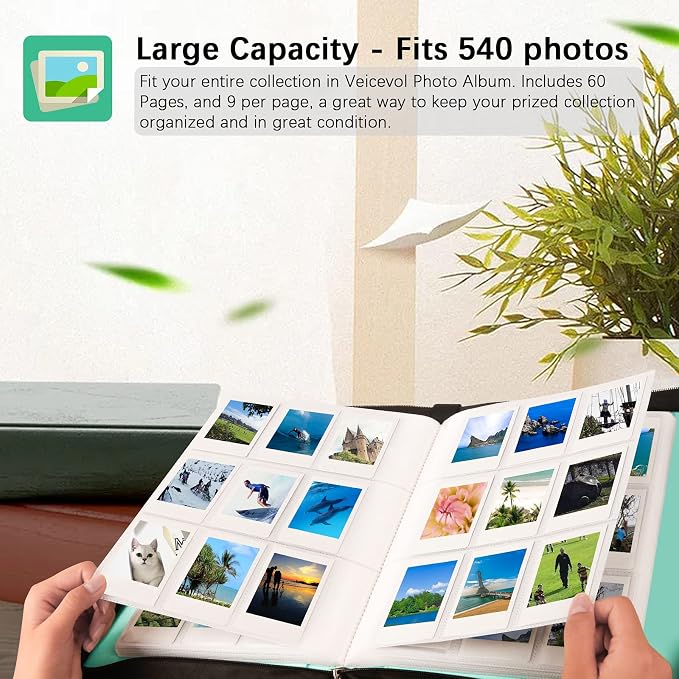 Veicevol 540-Pocket Album for Instax Mini & Polaroid 2x3 inch Photos, Green | Large Capacity, Designed for Fujifilm Instax Mini and Polaroid 2x3 Photos, To Store Pictures Or Trading Collection Cards - Image 3