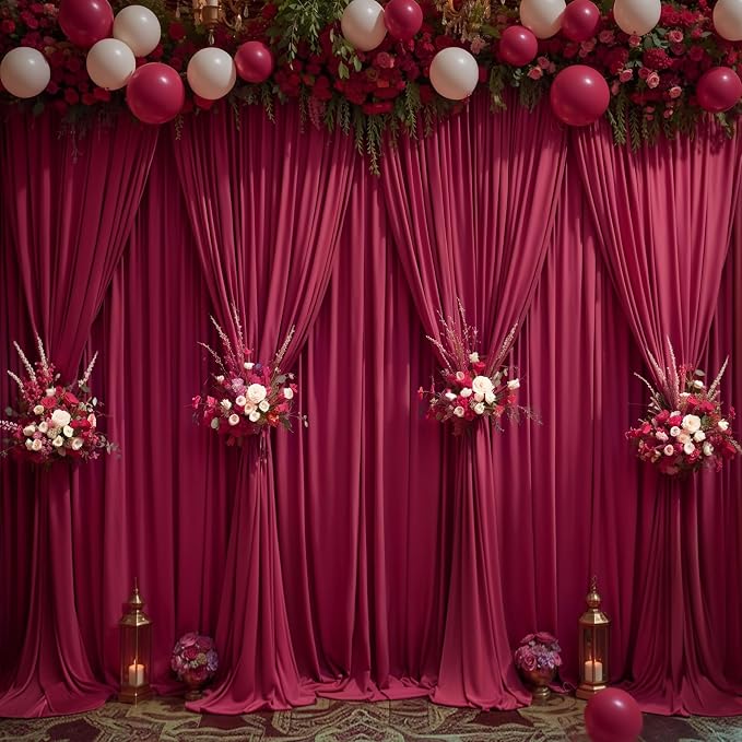 Burgundy Backdrop Curtains 6 Panels - Wrinkle-Free Polyester Photography Drapes for Baby Shower & Birthday Party - 24 X 10FT - Image 5
