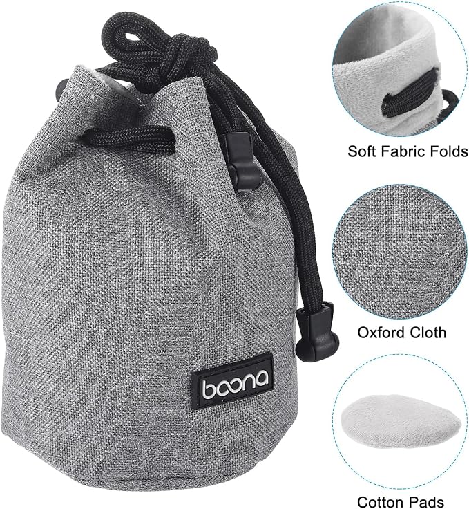 PATIKIL Soft Drawstring Lens Case, Lens Pouch Bag with Cotton Pad, Grey - Image 3