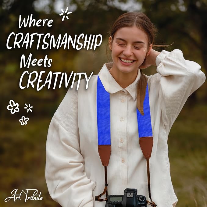 Art Tribute Camera Strap - Shoulder, Crossbody & Neck Camera Strap for Photographers, Fits All Cameras, Canon Nikon Sony Fujifilm, Padded Strap W/Quick Release, Embroidered Cotton & Leather Ends - Image 8