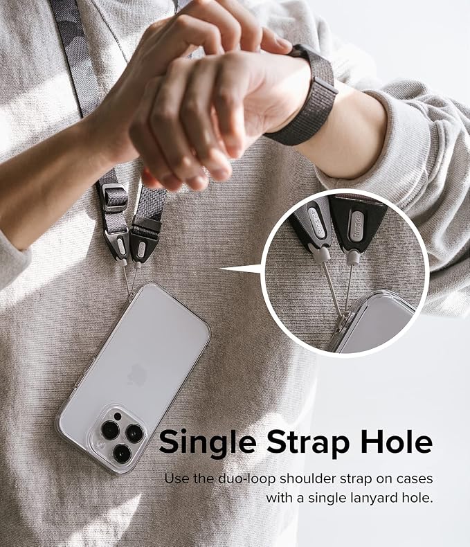 Ringke Phone Lanyard for iPhone 17 Pro Max and Most Smartphones [One-Touch Buckle] Shoulder Strap Adjustable Sturdy Universal Phone Crossbody Neck Lanyard for Travel Essentials - Camo Black - Image 6