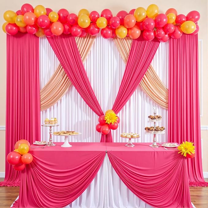 30 ft x 10 ft Wrinkle Free Fuchsia Backdrop Curtain for Parties, 6Panels Polyester Hot Pink Photo Backdrop Drapes for Wedding Birthday Party Baby Shower - Image 7