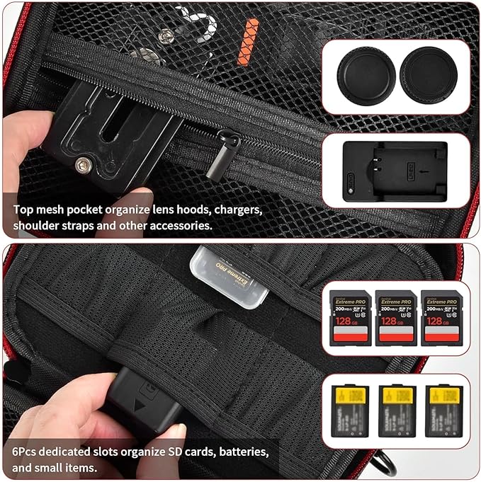 casmilee Camera Case for Sony Alpha ZV-E10 Alpha a6400/ a6700/ a6100/ a6000/ a6600/ a6500 Mirrorless Digital Camera, Hard Travel Bag with a Shoulder Strap for Lens & Accessories (Black, Medium) - Image 5