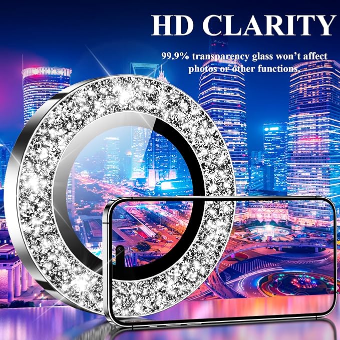 YWXTW Designed for iPhone 14 Pro/iPhone 14 Pro Max Camera Lens Protector Bling, [New Glitter Design] Individual Metal Tempered Glass Camera Cover Accessories Case Friendly, 1 Set (Silver Glitter) - Image 5