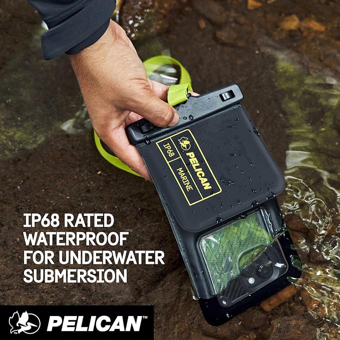 Pelican Marine Waterproof Phone Pouch w/Storage Pocket -Black/Hi-Vis Yellow | Large Touchscreen IP68 Floating Waterproof Phone Case w/Detachable Lanyard - Fits All Phones - Beach Cruise Travel Essentials - Image 5