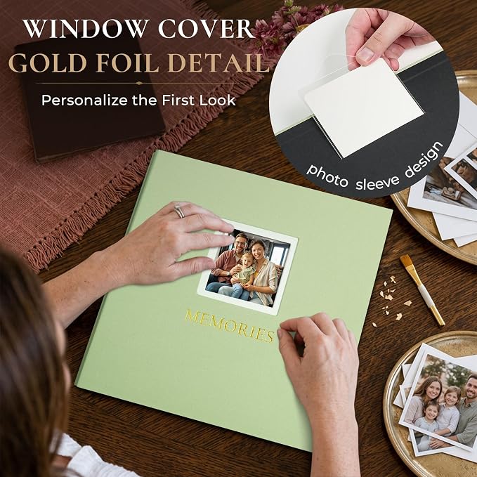 Vienrose Photo Album 4x6 600 Photos Cover Window Green | Gold Foil Spine, Fabric Cover, Wedding Album, Family Baby Travel, Memory Book - Image 2