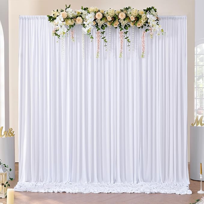 NSSONBEN 10x10 ft Wrinkle Free White Backdrop Curtains for Parties, Polyester Photo Backdrop Drapes 2 Panels 5x10ft for Wedding Birthday Party Photography Background Indoor Outdoor by ENJOYYOURPARTY