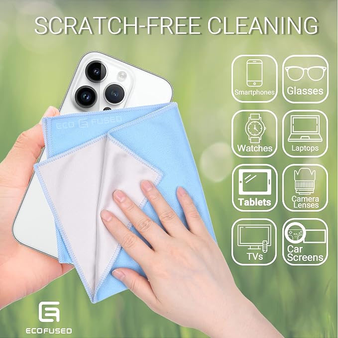 Eco-Fused Oversized Microfiber Cleaning Cloths XL - 5 Pack - 12 x 12 - Double-Sided - Microfiber & Suede for Smartphones, LCD TV, Tablets, Laptop, Camera Lenses & Other Surfaces - Image 3