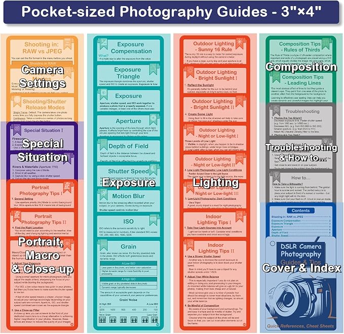 DSLR Cheat Sheet Photography Accessories Camera Accessories for Canon Nikon Sony Photography Gifts for Photographer Quick Reference Cards Guides Tips Settings Exposure Modes Composition And More 4×3in - Image 8