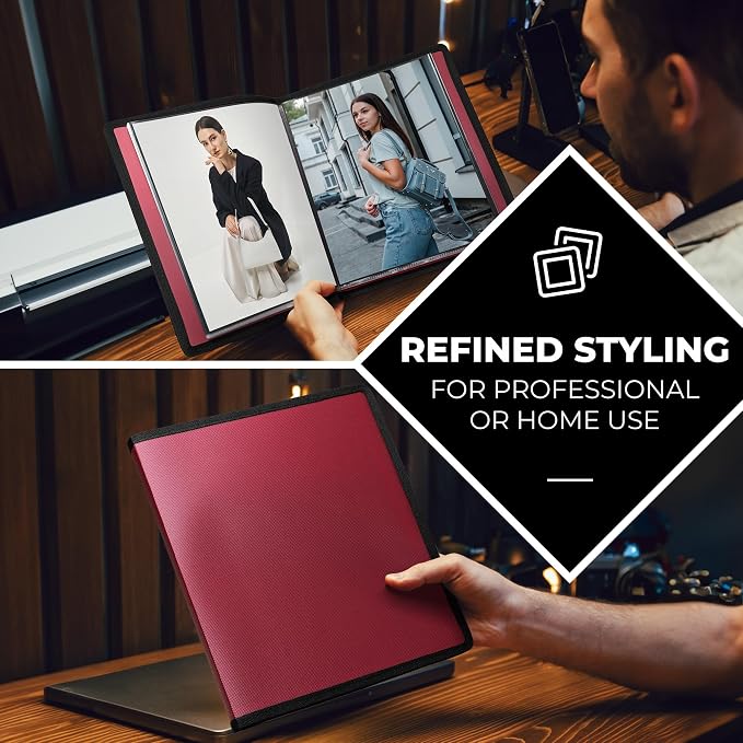 Dunwell 8x10 Photo Album & Art Portfolio Book, 24 Sleeves, Ruby | Displays 48 Pages, 24 Clear Sleeves, Black Mounting Paper, Organizer for 8x10 Photos - Image 3