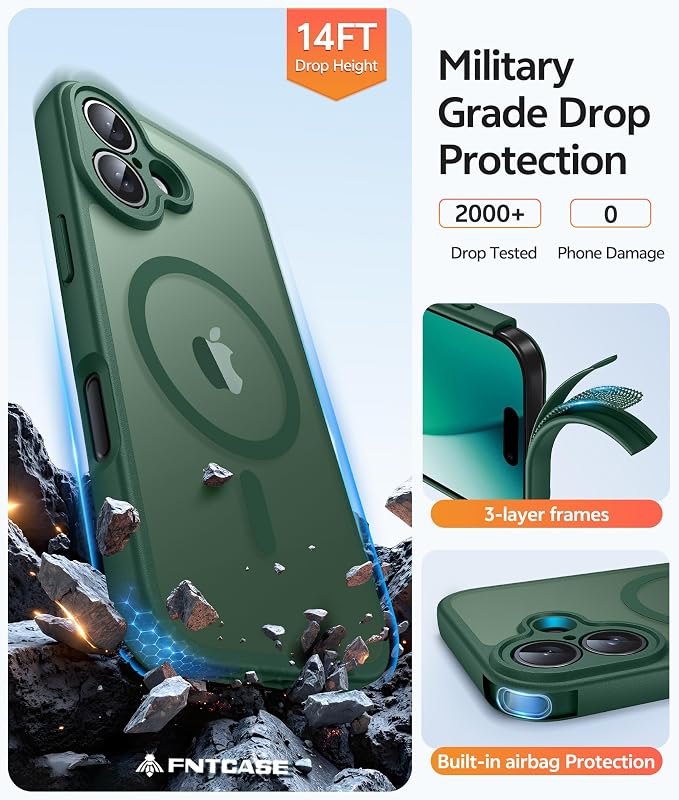 FNTCASE for iPhone 17 Case, Compatible with Magsafe, Glass Screen Protector | Full Camera Protection, Translucent Matte, 14FT Military Grade Drop Proof, Shockproof Protective Phone Cover, Green - Image 5