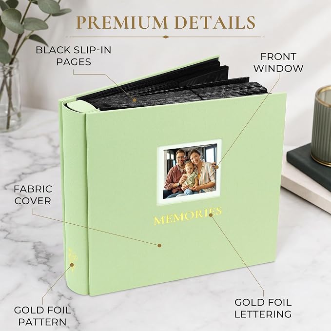 Vienrose Photo Album 4x6 1000 Photos Cover Window Green | Gold Foil Spine, Fabric Cover, Wedding Album, Family Baby Travel, Memory Book - Image 5