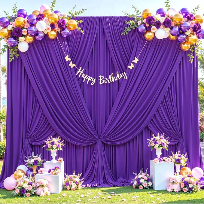 6 Panels Purple Backdrop Curtain for Parties Wedding Wrinkle Free Purple Photo Curtains Backdrop Drapes Fabric Decoration for Birthday Party Photography 30ft(W) x 10ft(H) - Image 3