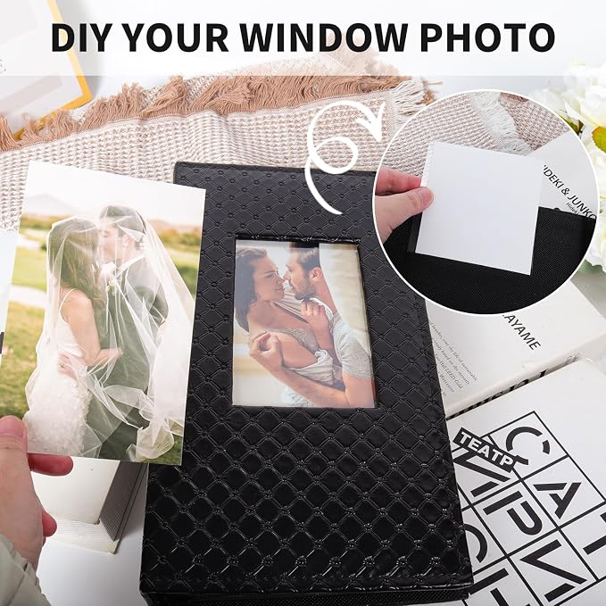 RECUTMS Photo Album 4x6 Pictures, 300 Pockets Large Capacity Picture Album | Acid-Free Black Pages, Leather Cover, Horizontal Pockets, Custom Photo Cover, Perfect for Wedding, Family&Trave - Image 3