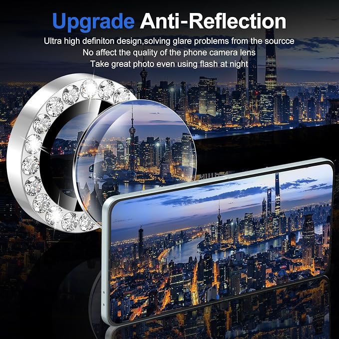 for Samsung Galaxy Z Flip 7 Camera Lens Protector, Individual Metal Ring Tempered Glass Lens Cover, [Strong Adsorption] Scratch Resistant Ultra-Thin HD Clear Lens Cover, 1 Set-Silvery Diamond - Image 4