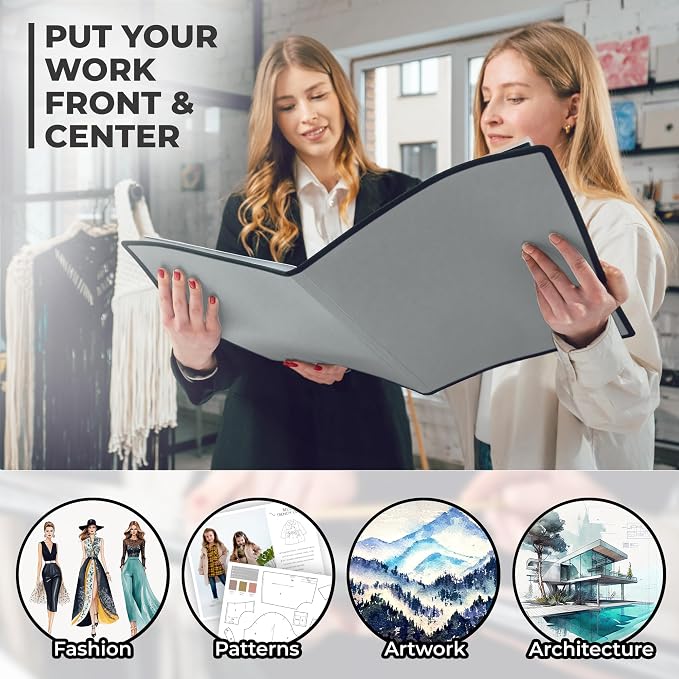 Dunwell 11x14 Art Portfolio Binder, 24-Sleeve, Mounting Paper, Silver | 24 Clear Sleeves, Displays 48 Pages, Mounting Paper Included, Artwork Storage, Acid-Free Poly Protection - Image 4