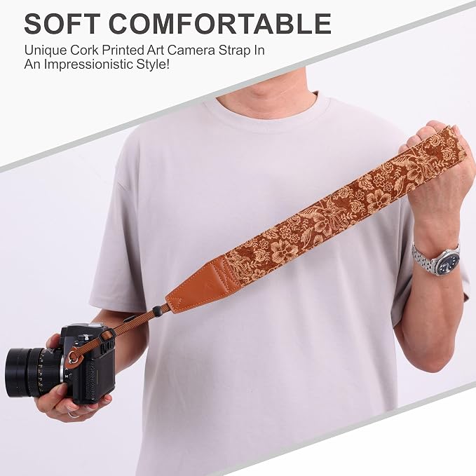 Padwa Lifestyle Cork Camera Strap - 2" Top Layer Cowhide Head Camera Straps for Photographers,Natural Log Crackle Art Print Style,Soft Chamois Velvet Padded Strap Quick Release fits All Cameras - Image 6