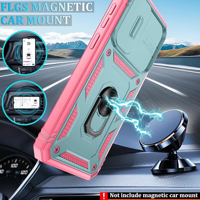 Gritup for Galaxy A37 5G Phone Case: Samsung A37 5G Case with 2*Screen Protector, Magnetic Stand & Slide Camera Cover, Shock Proof Military-Grade para Galaxy A 37 Phone Cover, Green+Pink - Image 6