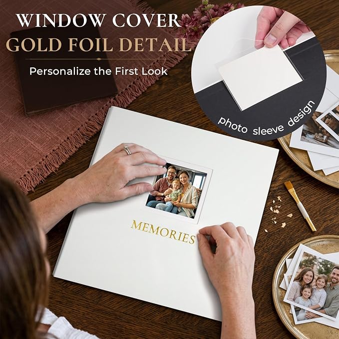 Vienrose Photo Album 4x6 600 Photos Cover Window Beige | Gold Foil Spine, Fabric Cover, Wedding Album, Family Baby Travel, Memory Book - Image 2
