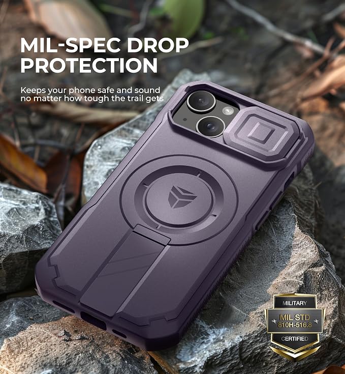 Dexnor for iPhone 15 Case with Slide Camera Cover & Adjustable Kickstand, Compatible with MagSafe, Rugged Shockproof Bumper Cases Heavy-Duty Magnetic Protective Cover,6.1 inch,Phantom Purple - Image 6