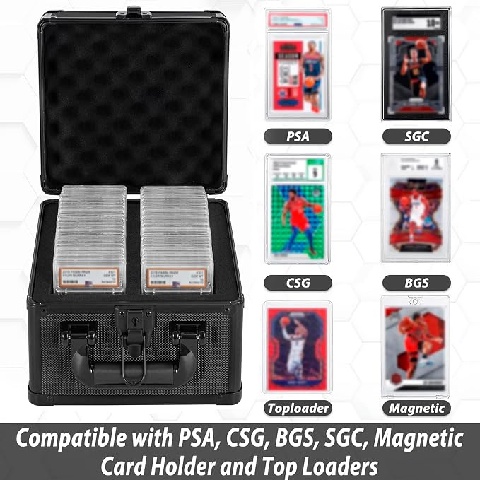 Graded Card Case, Storage Organizer Box for Sports Trading Card Slab Holder | Protable Aluminum Alloy Graded Card Storage Box Compatible with 60+ Card Slabs, Sports Trading Card Case Fits PSA, CSG, BGS - Image 2