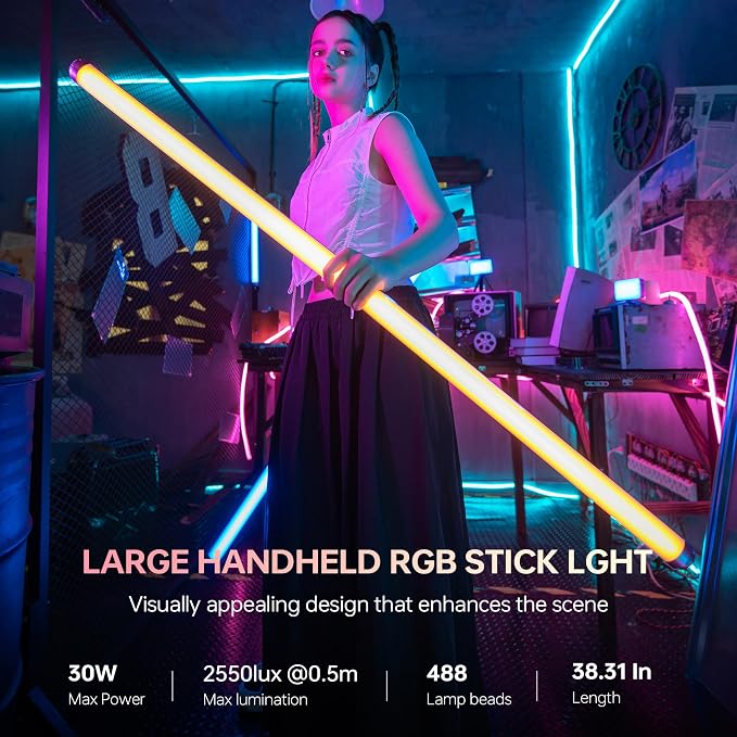 VILTROX K90 2 Pack RGB Tube Light, 30W 38inch Large RGBWY Photography LED Video Stick Light Wand with APP/2.4G/Remote Control, CRI 97+, 26 Scenes, 2500K-8500K, 14.8V/3300mAh Battery, Magnetic Chip - Image 3