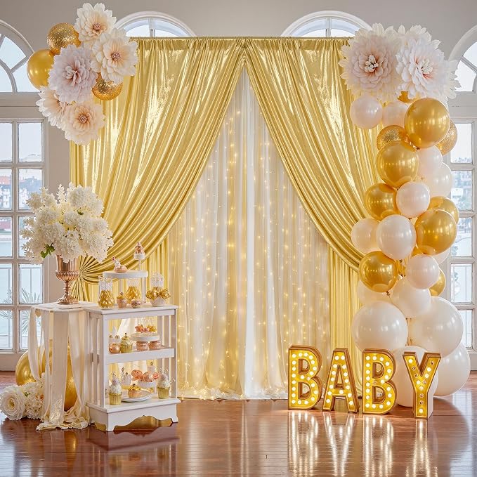 20x10FT Gold Sequin Backdrop Curtain for Party - 4 Panels 5x10FT Wrinkle-Free Shimmer Drapes for Birthday, Wedding, Christmas, Decorations & Photography - Image 5