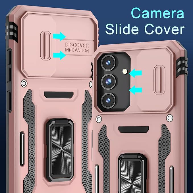 DEERLAMN Case for Samsung Galaxy S24 6.2-Inch with Slide Camera Cover+Screen Protector(1 Pack), Rotated Ring Kickstand Military Grade Shockproof Protective Cover-Rose Gold - Image 3