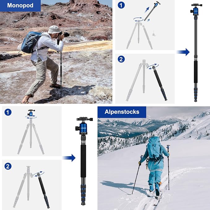 80/85 inches Heavy Duty Tripod for Camera Phone, 85" Camera Tripod Monopod | Tripod Stand for DSLR Binoculars Spotting Scope Camcorders Video, 360 Degree Ball Head, 35 lbs Loads - Image 8