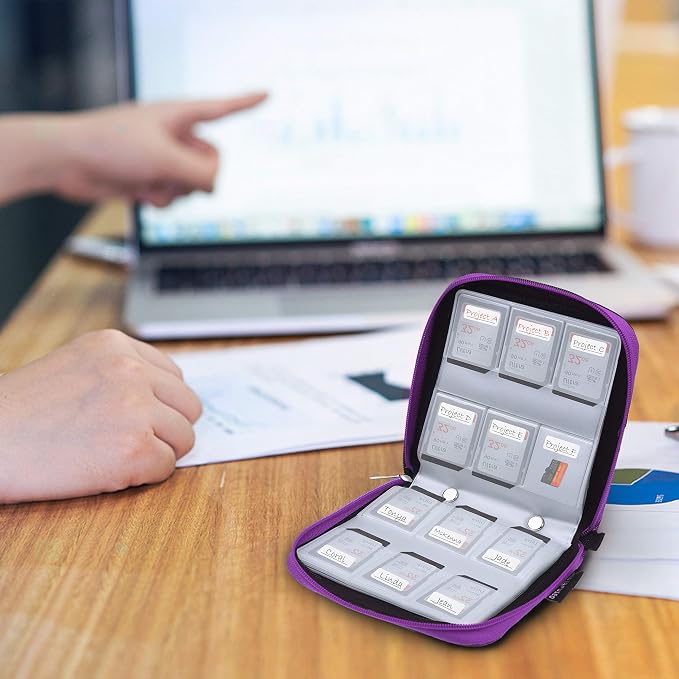 Eco-Fused Memory Card Case - Fits up to 44x SD, SDHC, Micro SD, Mini SD and 4X CF - Holder with 44 Slots (Purple / 44 Slots - 1 Pack) - Image 5