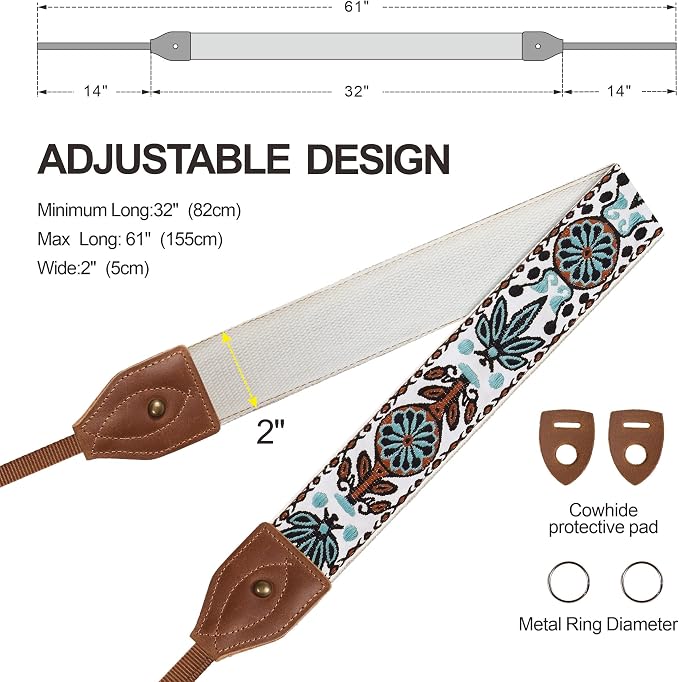Padwa Lifestyle 2" Wide Classic Crazy Horse Art Cowhide Head Cotton Camera Straps for Photographers - Image 6