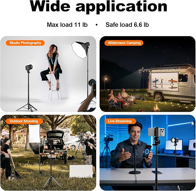 COMAN MT68 Auto-Open 83.4" Light Stand, for DSLR, iPhone, Action Cam, Light | 1/4" Ball Head with 2 QR Plates, Phone Clamp Included, Compact 18.5" Folded Storage, Portable 1.95 lbs, Sturdy Aluminum Build - Image 8