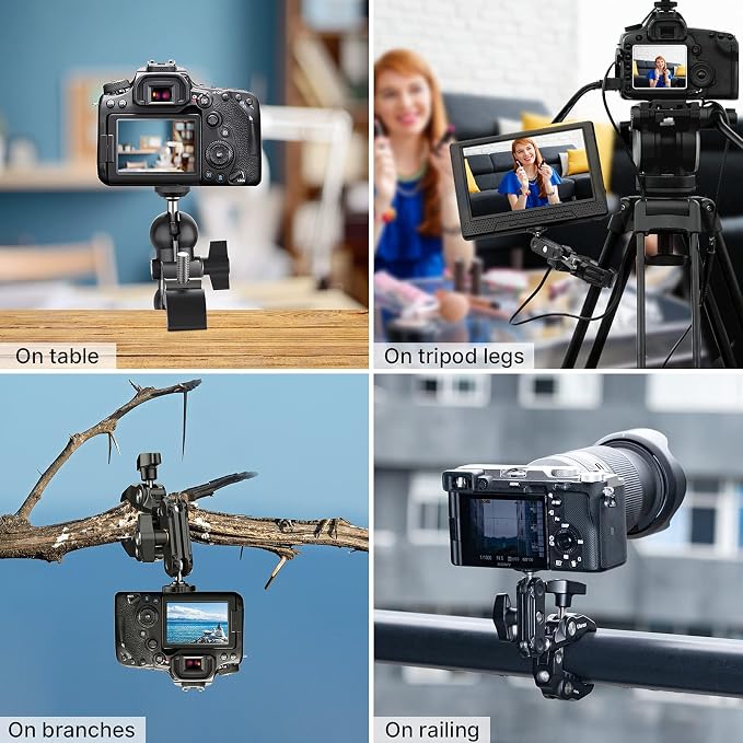 UURig R094 Super Clamp, Multi-Functional Camera C Clamp Mount | 1/4" Ball Head Monitor Mount 3/8" Hole Adjustable Video Shooting Compatible with DJI Pocket 3&4/Insta 360x5/Monitor/Light/Mic - Image 2
