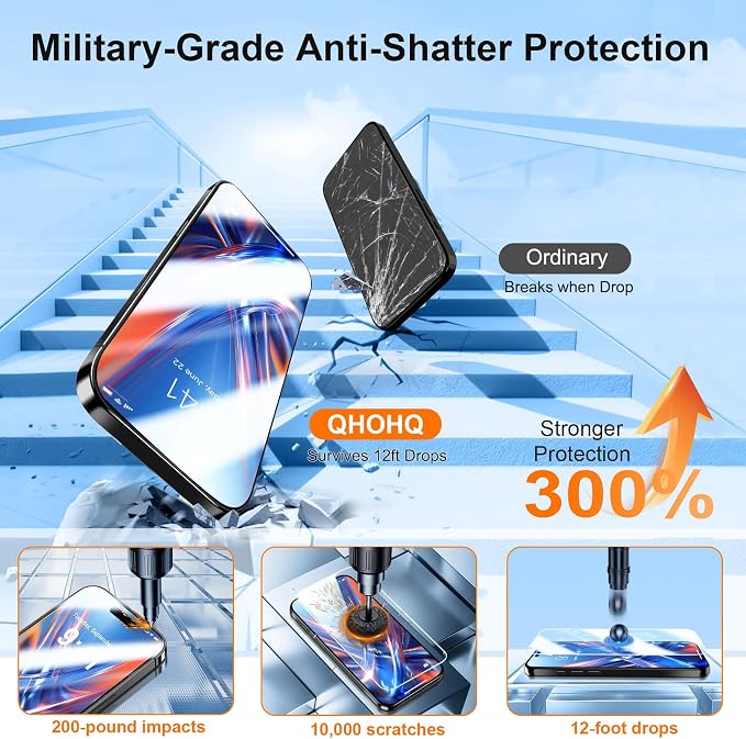 QHOHQ [1-Second Auto-Install] 3 Pack Screen Protector for iPhone Air + 3 Pack Camera Lens Protector, 9H+ Shatterproof Tempered Glass for iPhone 17 Air, [12FT Military Grade Protection], Case Friendly - Image 3